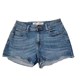 Levi's High Rise Shorts Blue Medium Wash Raw Cut Off Hem W27 4